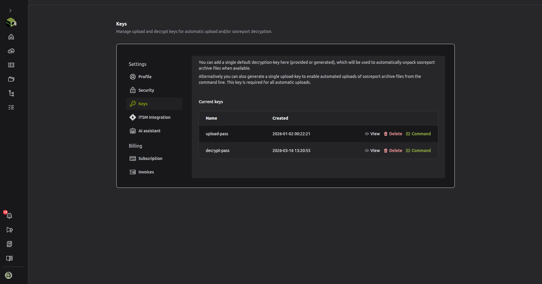 Upload and Decrypt Keys